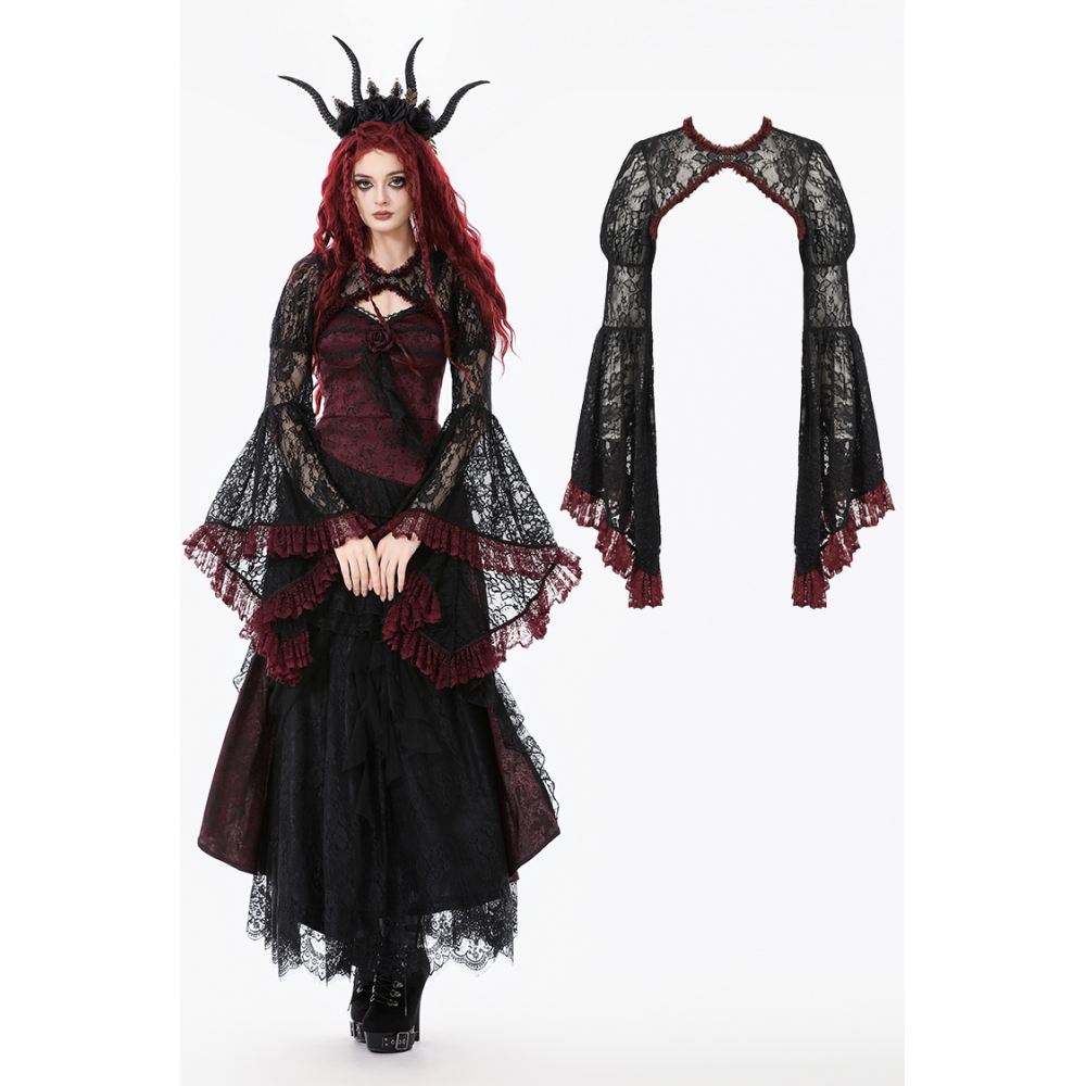 Dark in Love - Gothic Baroque Lace Cardigan - Black/Burgundy